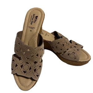 Spring Step Womens Flamyo Slide Italian Leather Cutout Beige Wedge Sandals EU 39